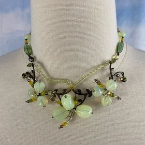 Vintage looking Floral Green beaded necklace 14.5 inches with adjustable clasp